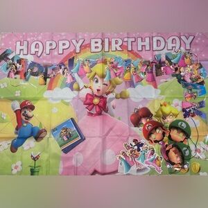 Super Mario Birthday Princess Peach back drop and Birthday Party supplies